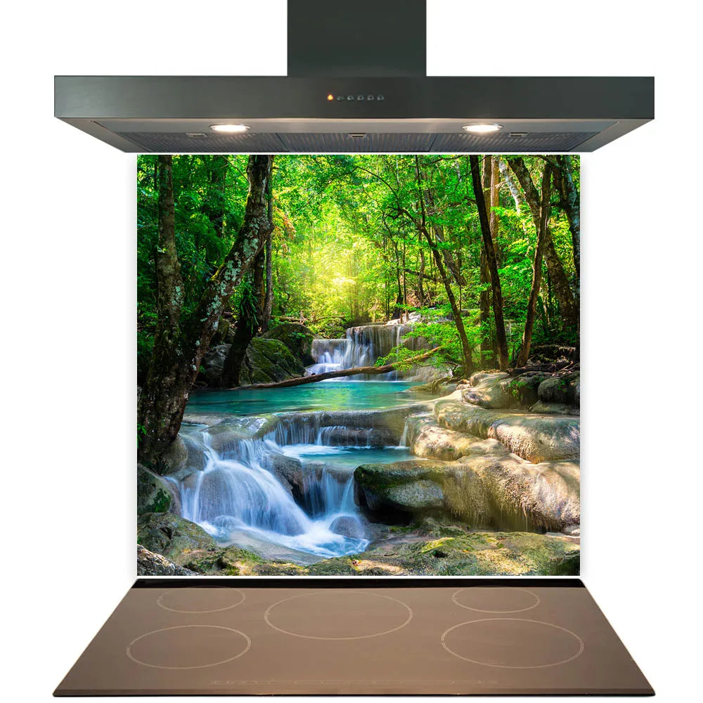 Blue Waterfall Glass Splashback