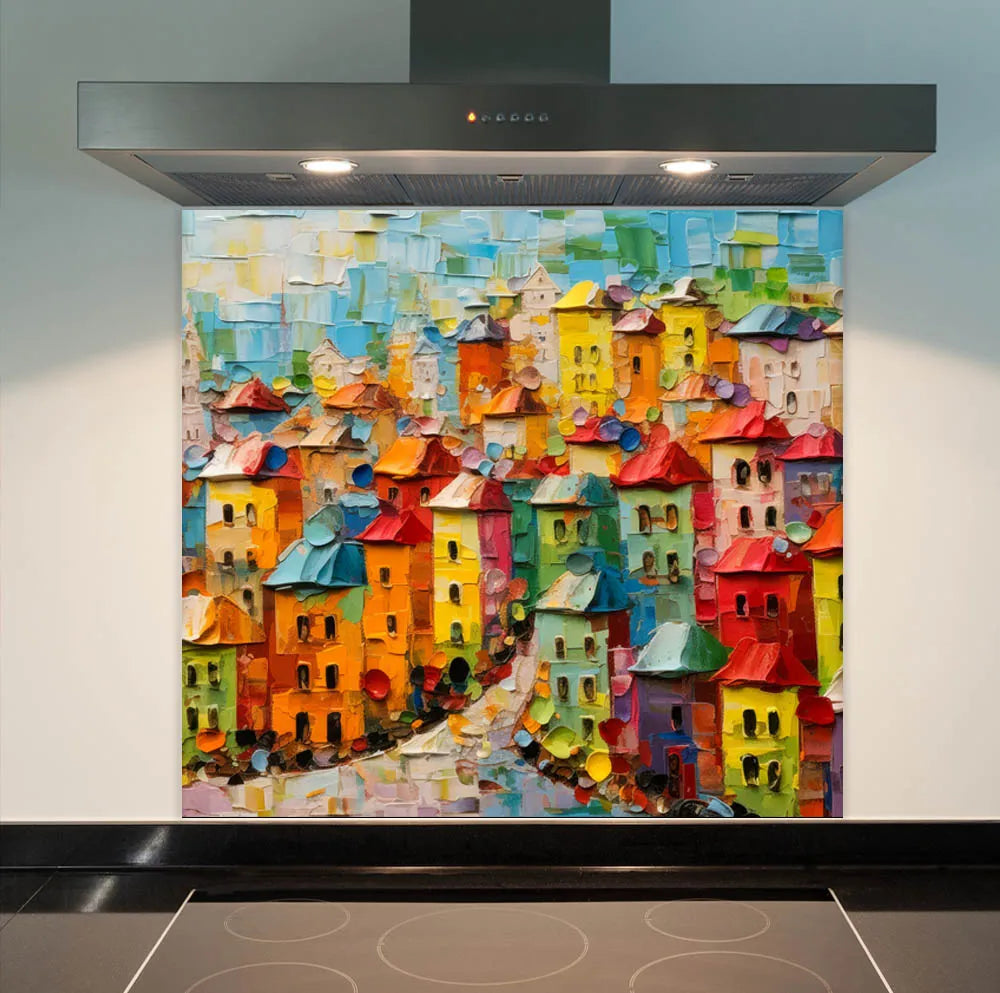 Coloured Houses Glass Splashback