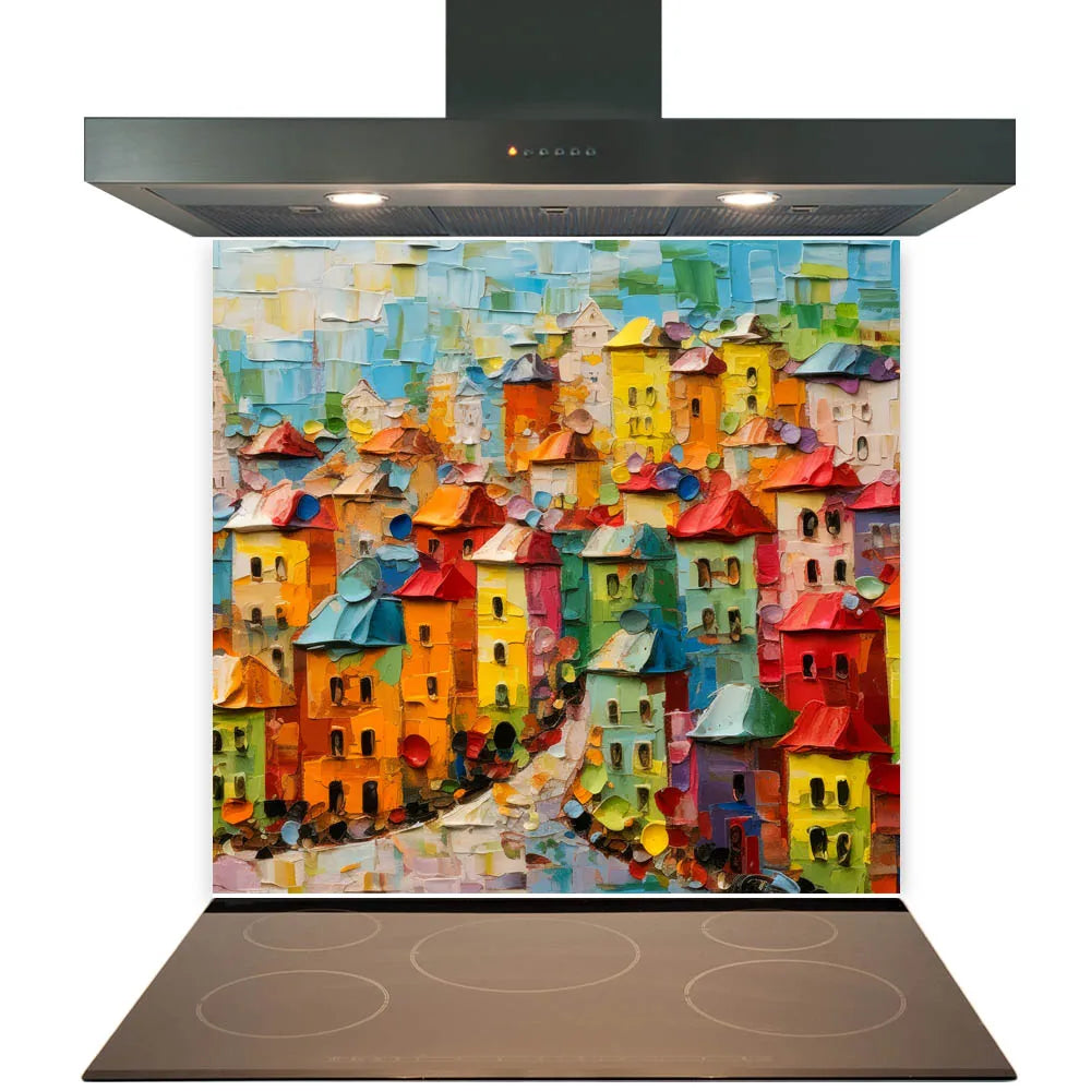 Coloured Houses Glass Splashback
