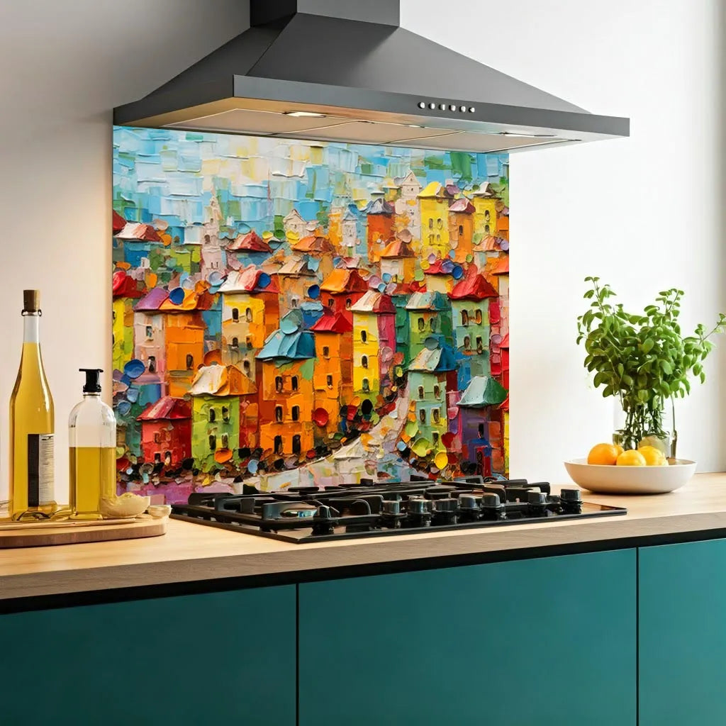 Coloured Houses Glass Splashback
