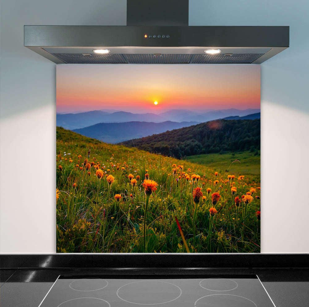 Mountain Flowers Glass Splashback