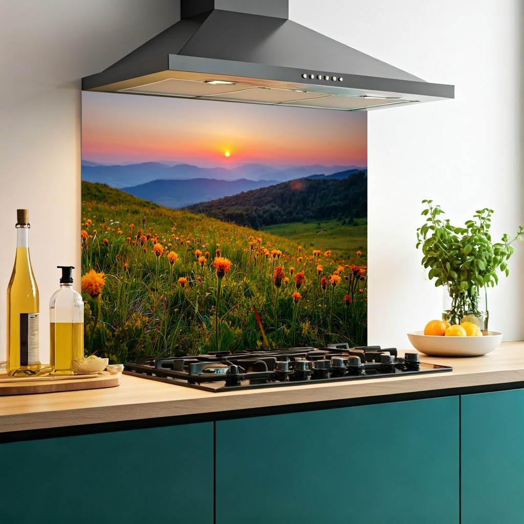 Mountain Flowers Glass Splashback