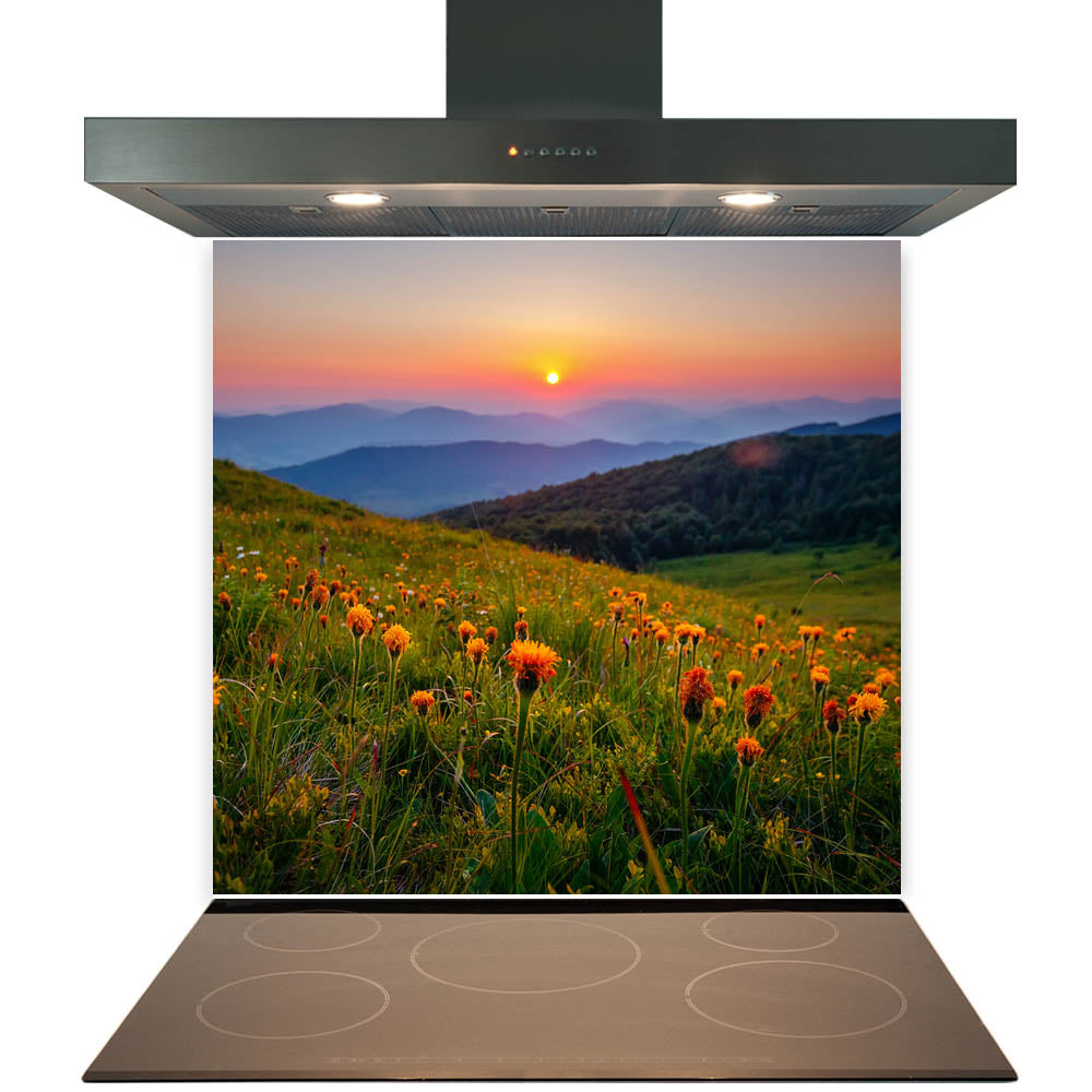 Nature Splashbacks Mountain Flowers Glass Splashback | Printed Image Glass Splashbacks