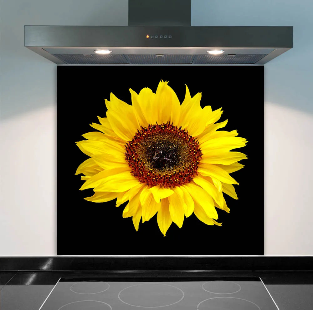 Black Sunflower Glass Splashback