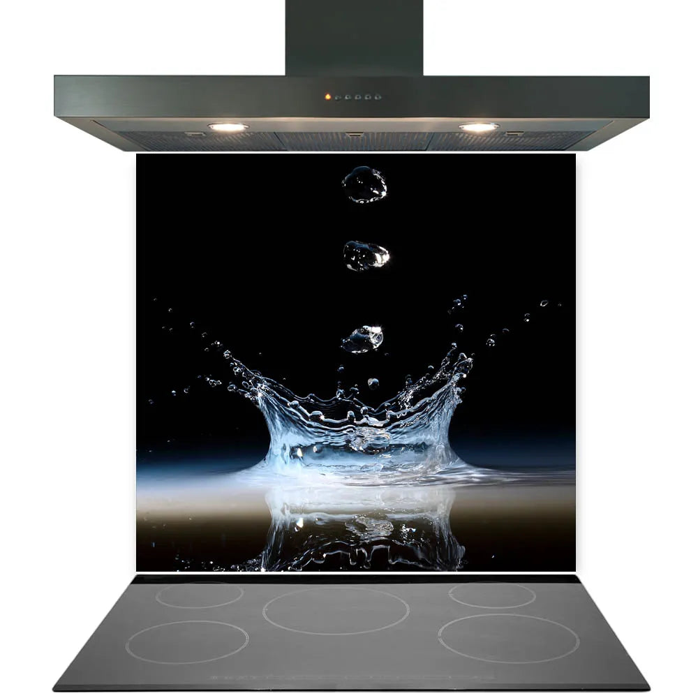 Black Water Splash Glass Splashback