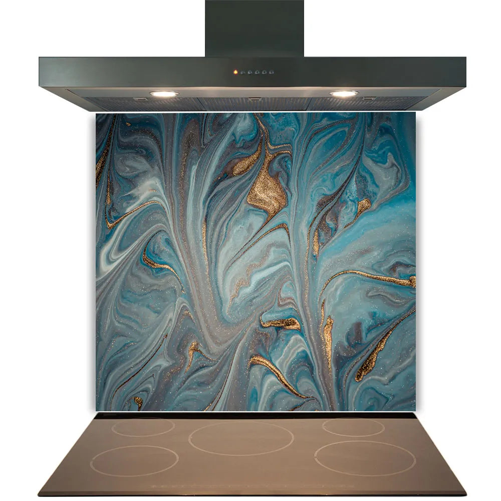 Blue & Gold Deluxe Marble Effect Glass Splashback
