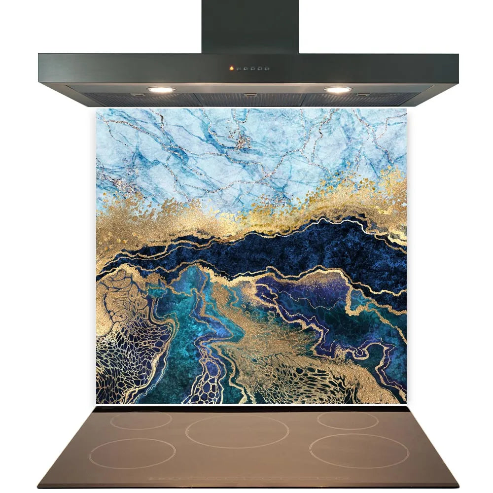 Blue Gold Deluxe Glass Splashback