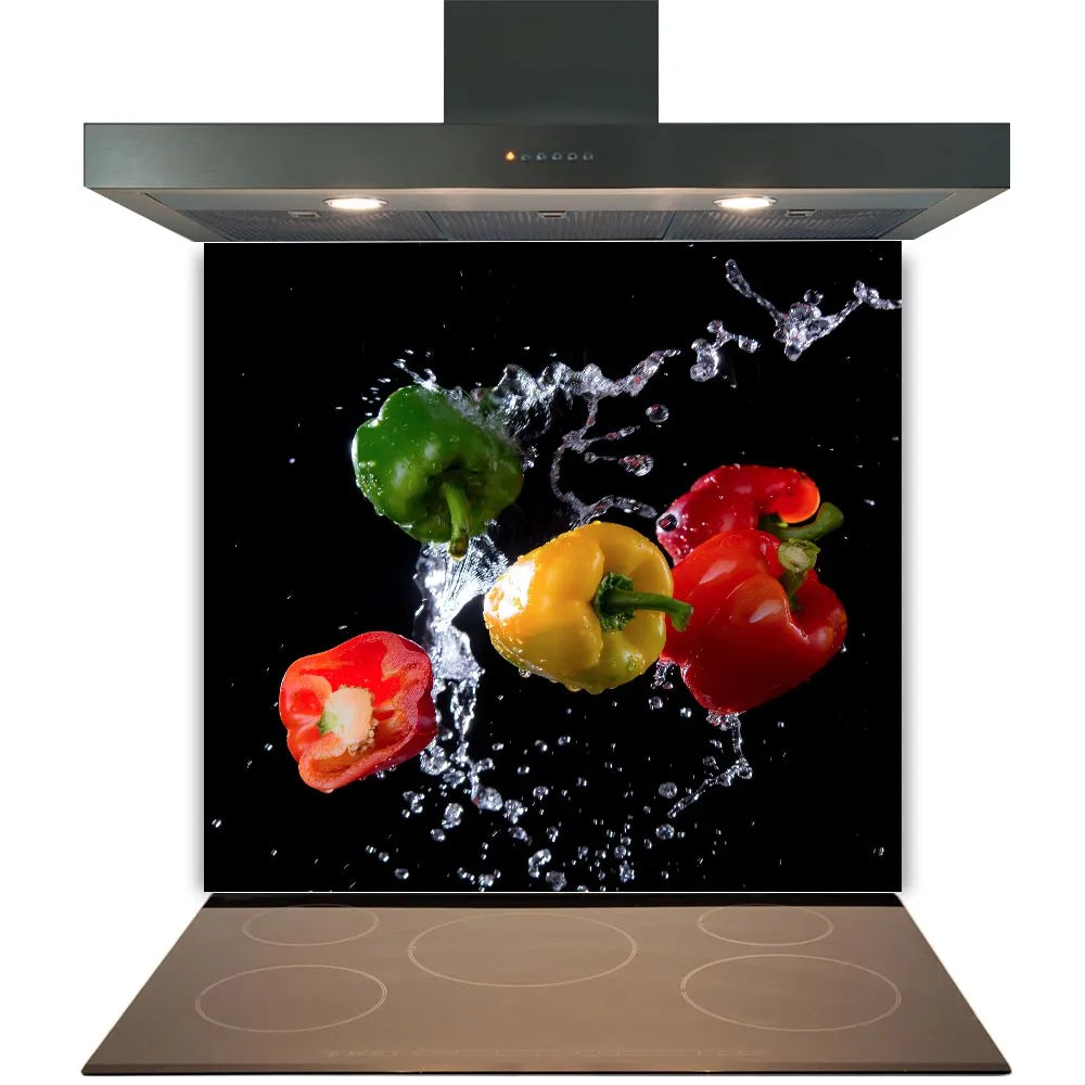 Coloured Peppers Glass Splashback