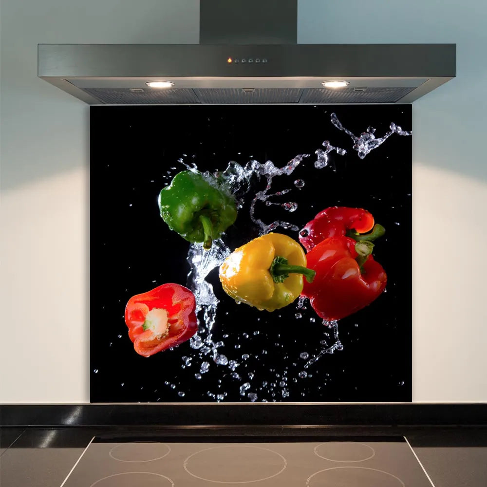 Coloured Peppers Glass Splashback