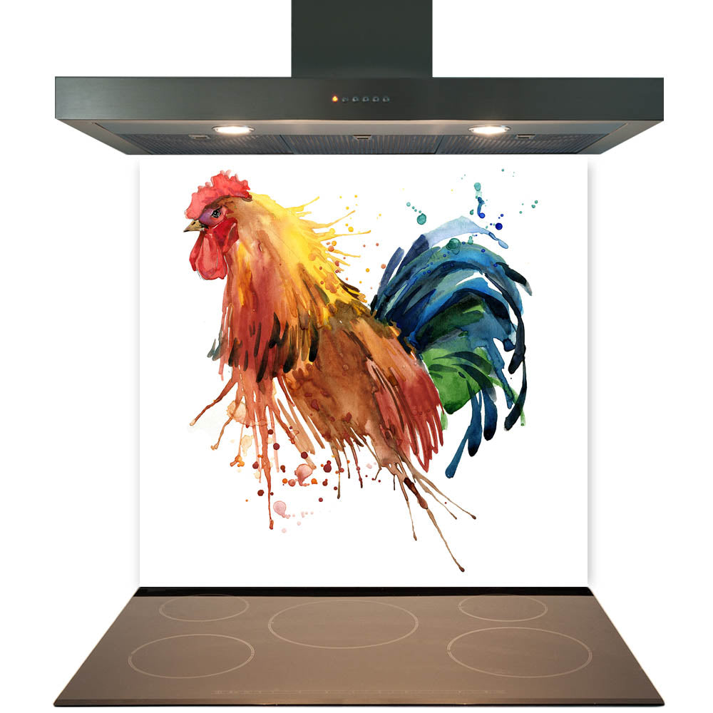 Colourful Cockerel Glass Splashback