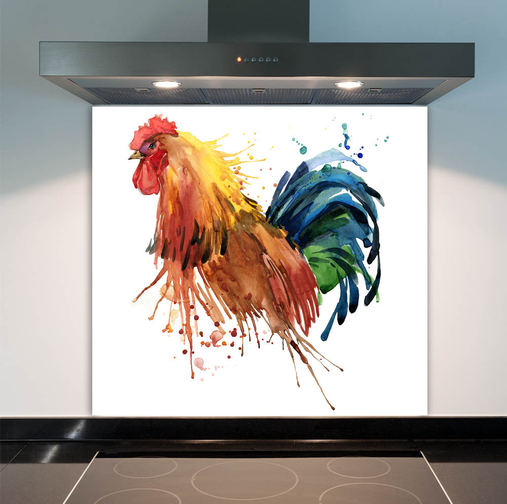 Colourful Cockerel Glass Splashback