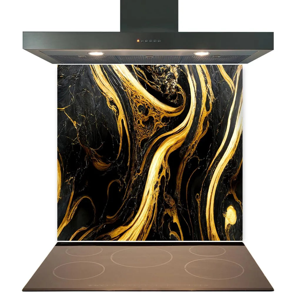 Gold Black Swirls Glass Splashback
