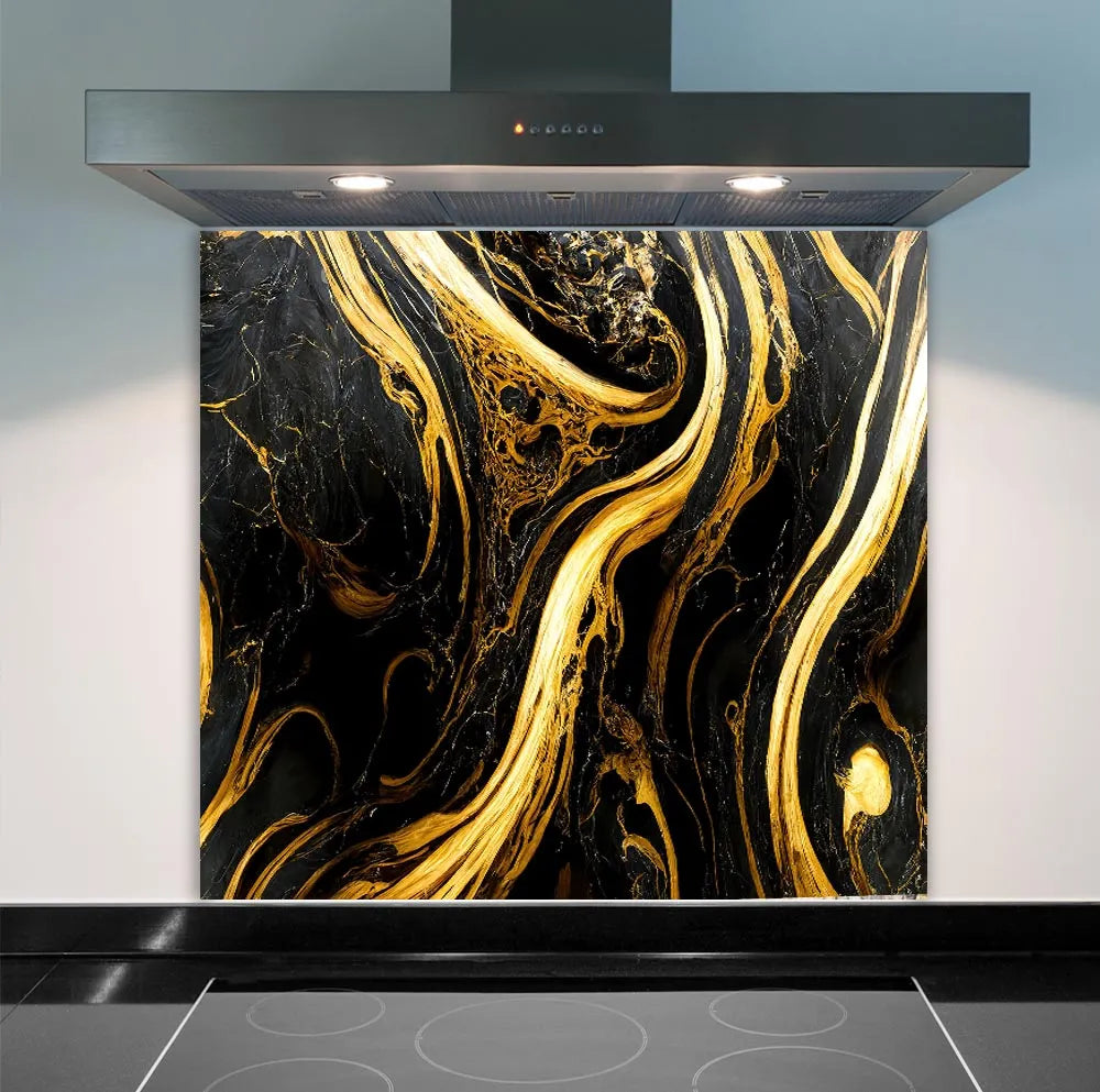 Gold Black Swirls Glass Splashback
