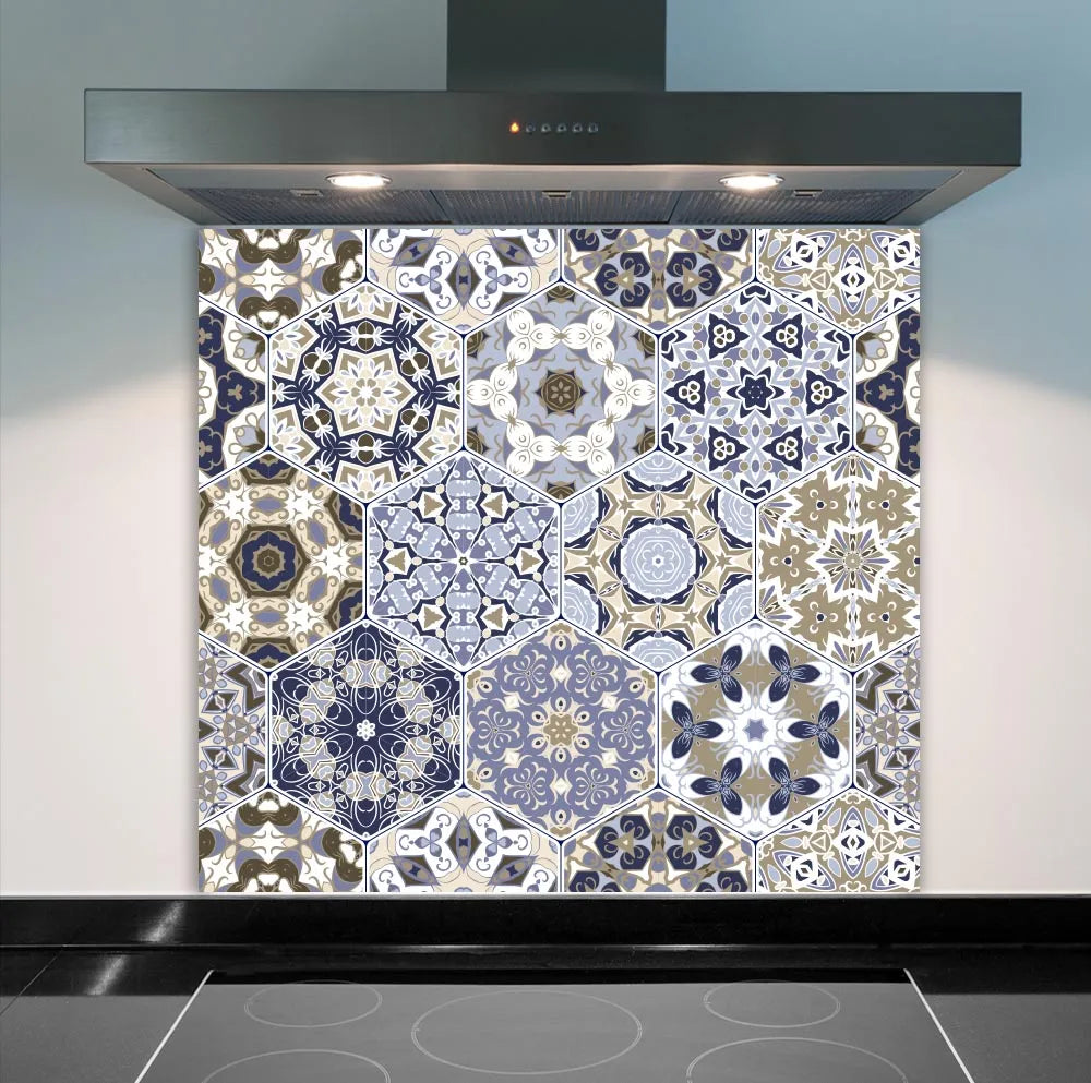 Gold Blue Mosaic Glass Splashback