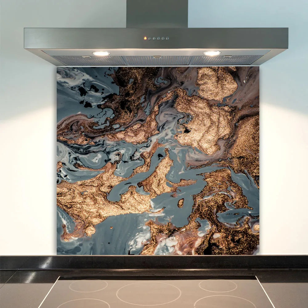 Gold & Blue Deluxe Marble Effect Glass Splashback