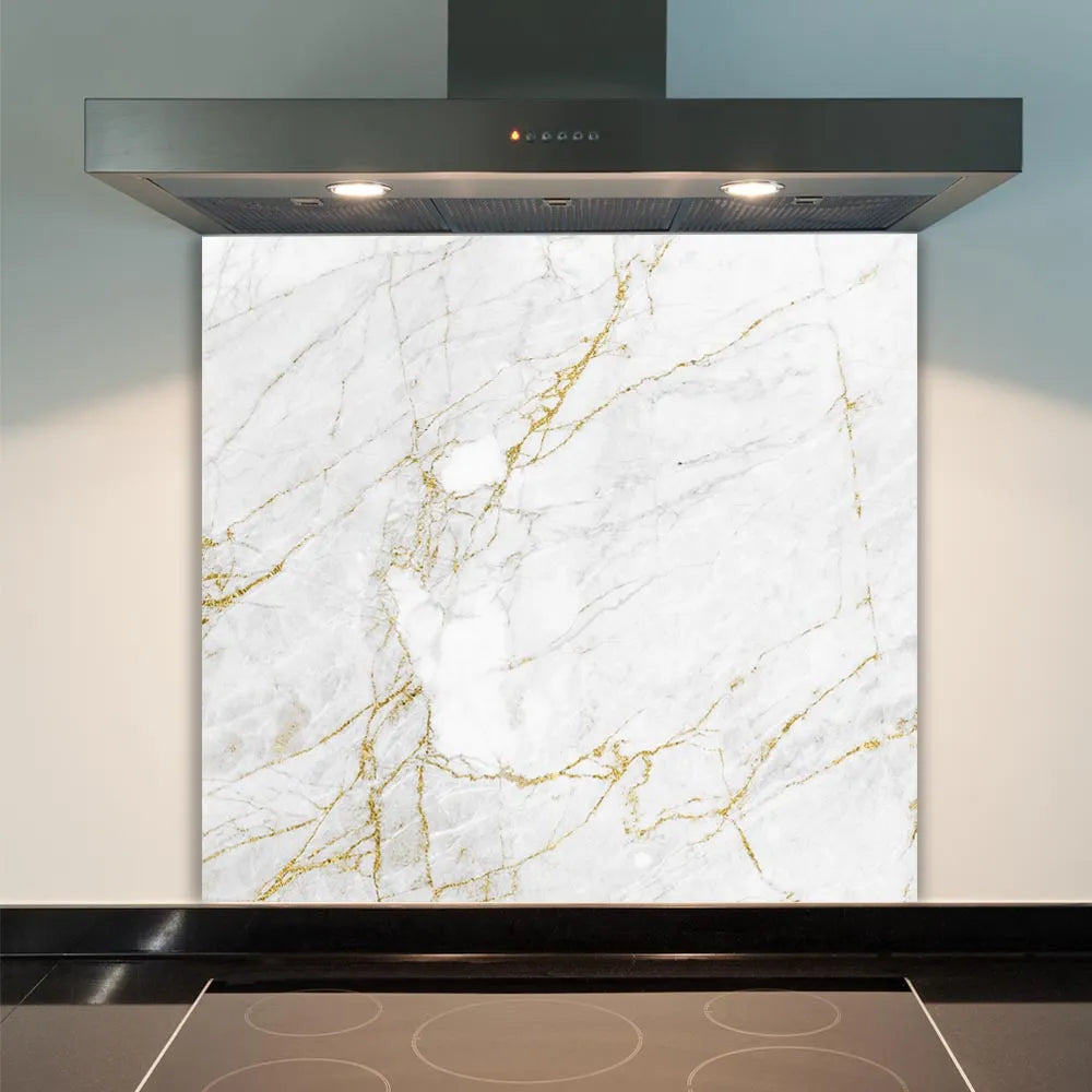 Gold Grey Marble Effect Glass Splashback