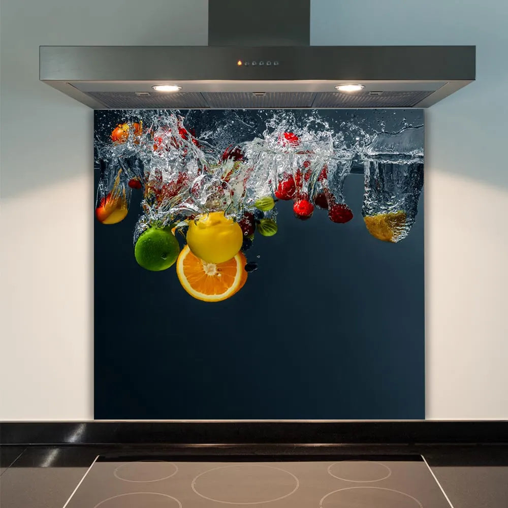 Grey Fruit Glass Splashback