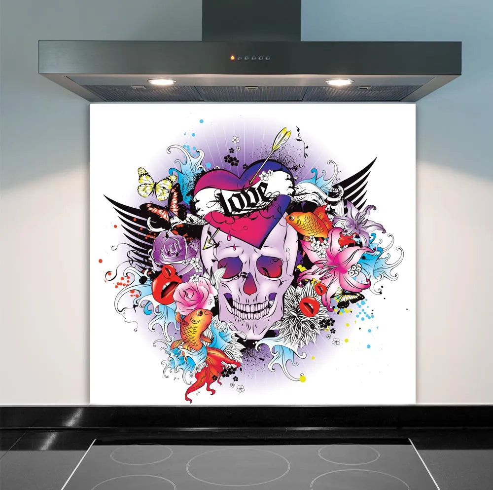 Skull Heart Glass Splashback