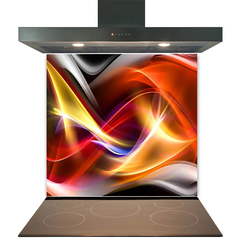 Red Gold Waves Glass Splashback