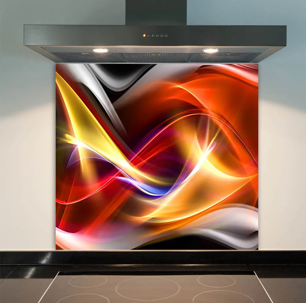Red Gold Waves Glass Splashback