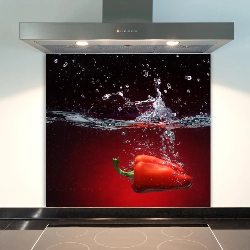 Red Pepper Splash Glass Splashback