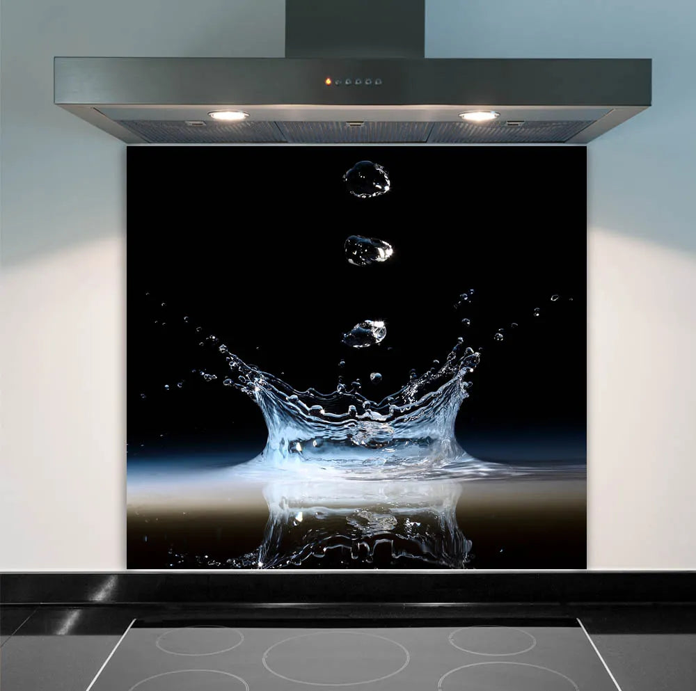Black Water Splash Glass Splashback