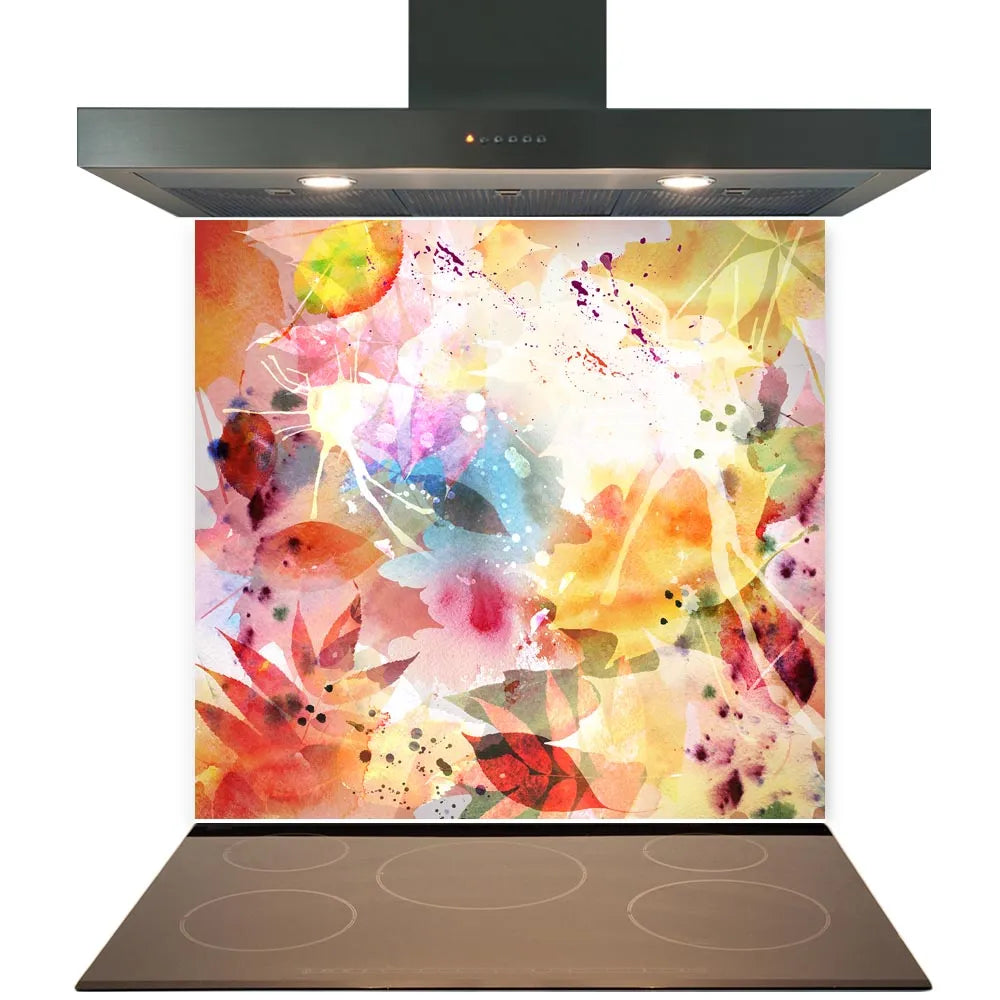 Watercolour Leaves Glass Splashback