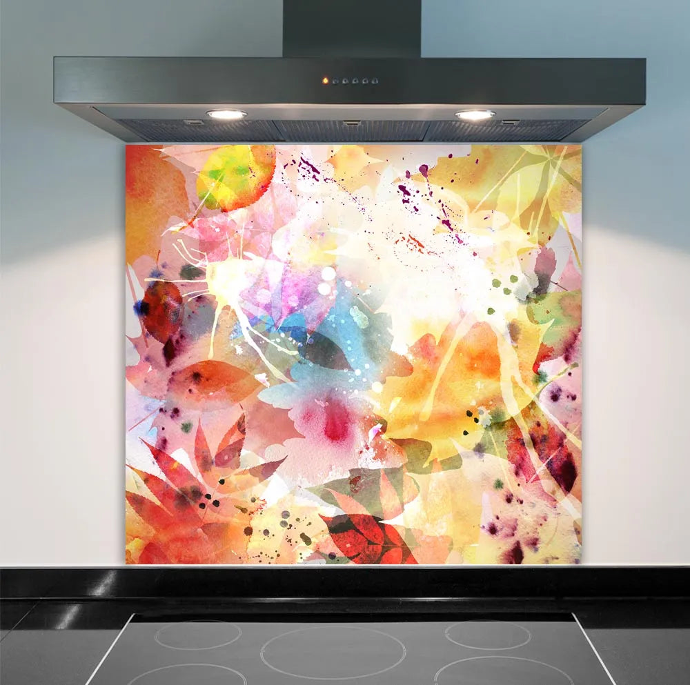 Watercolour Leaves Glass Splashback