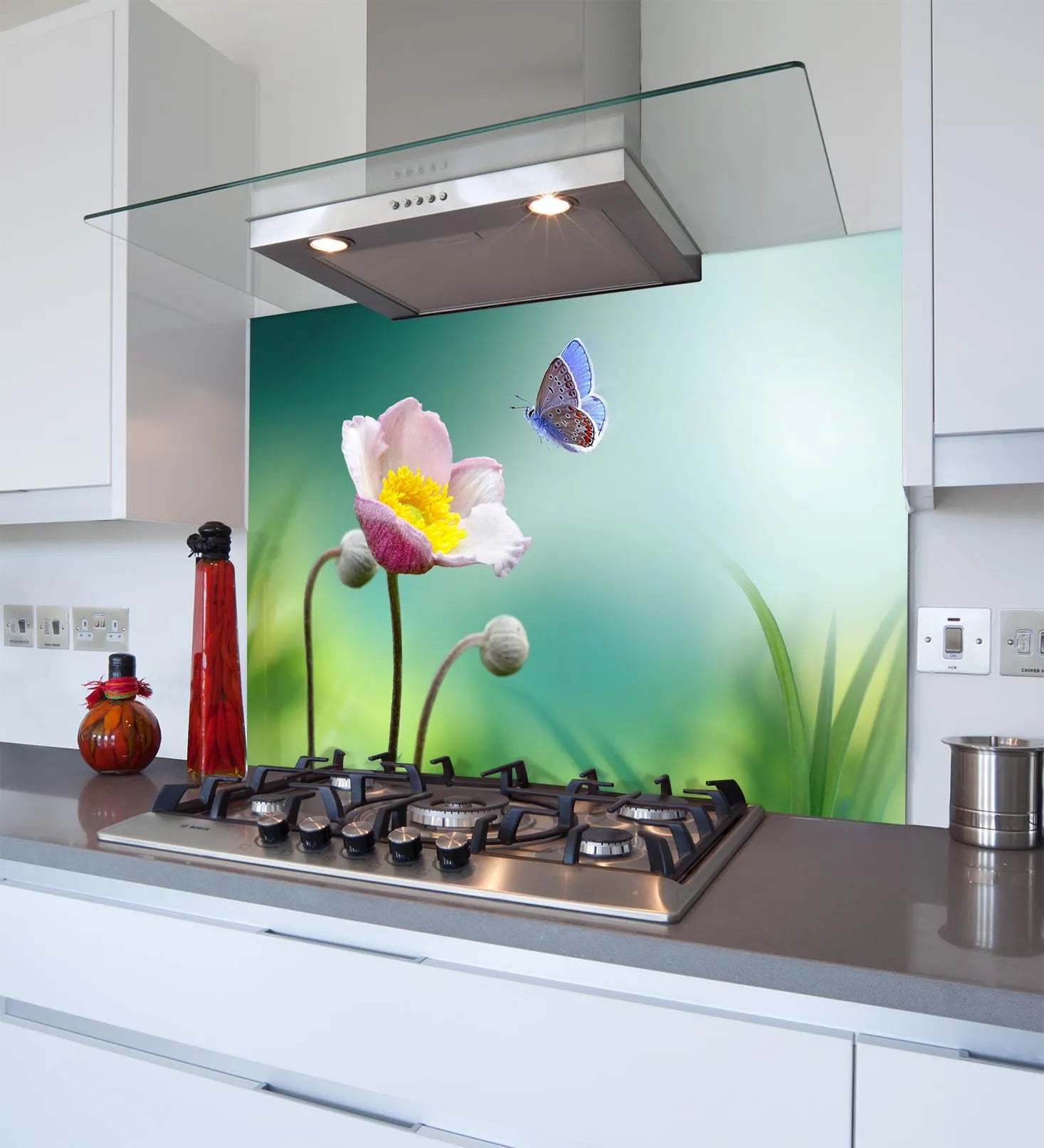 Flower Butterfly Glass Splashback