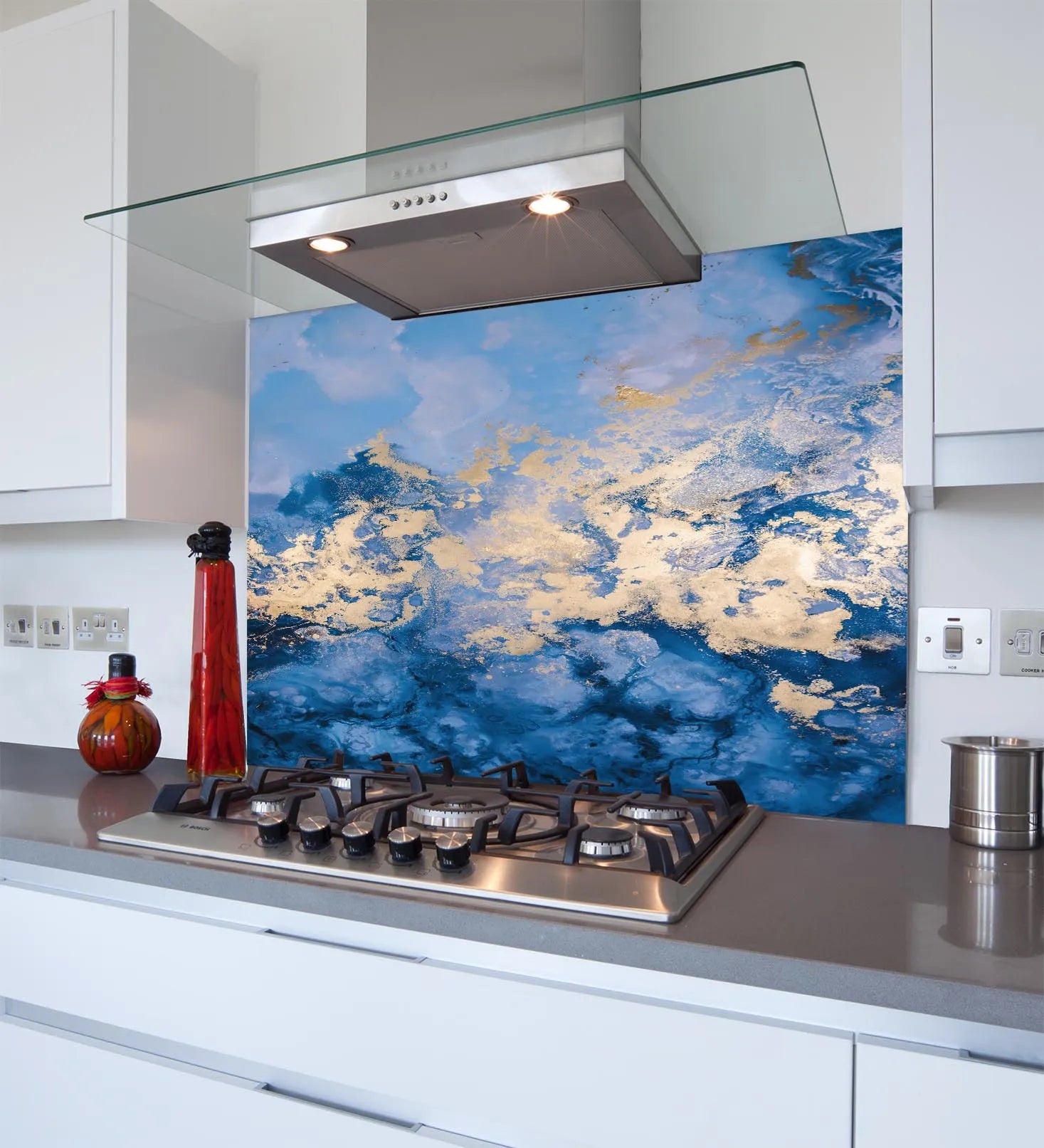 Blue Gold Glass Splashback