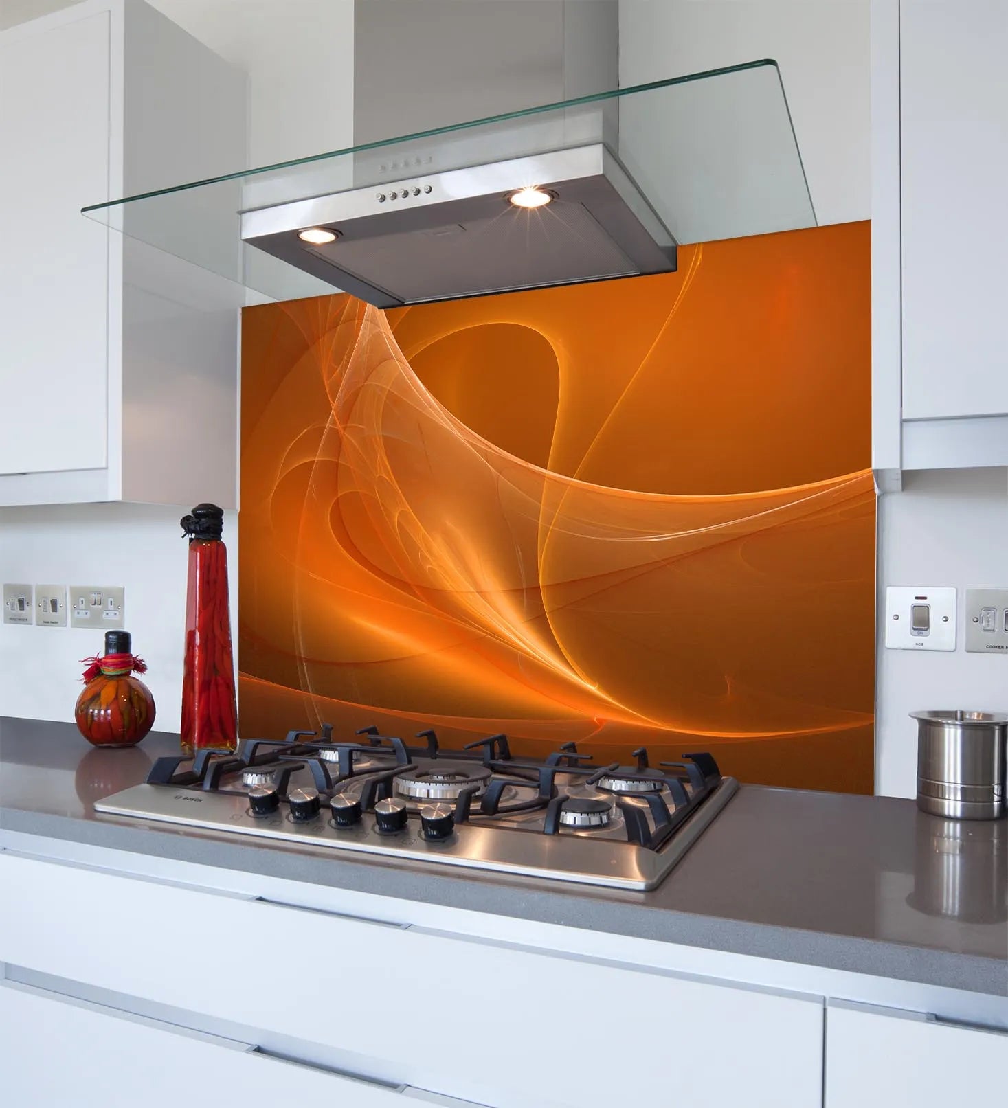 Orange Waves Glass Splashback