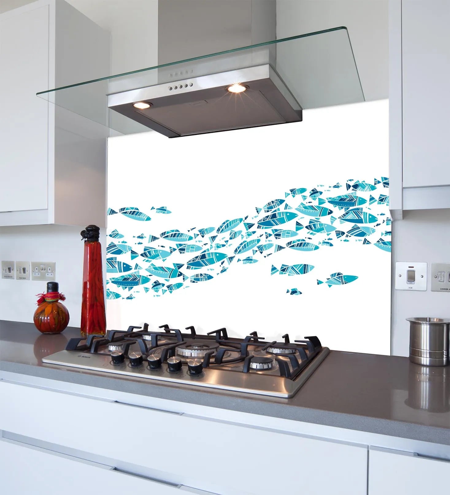 Blue Fish Glass Splashback
