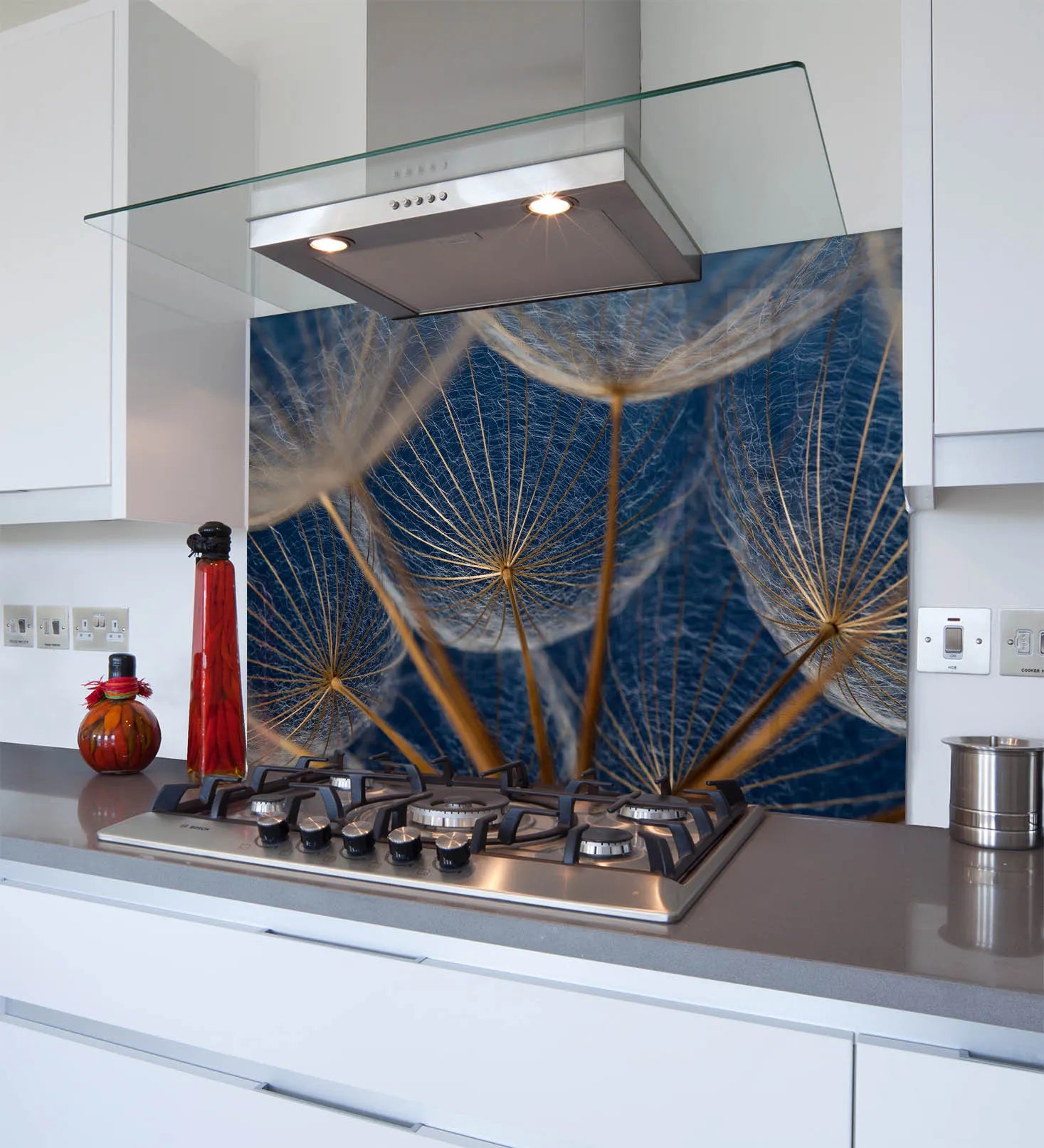 Blue Copper Dandelions Kitchen Splashback