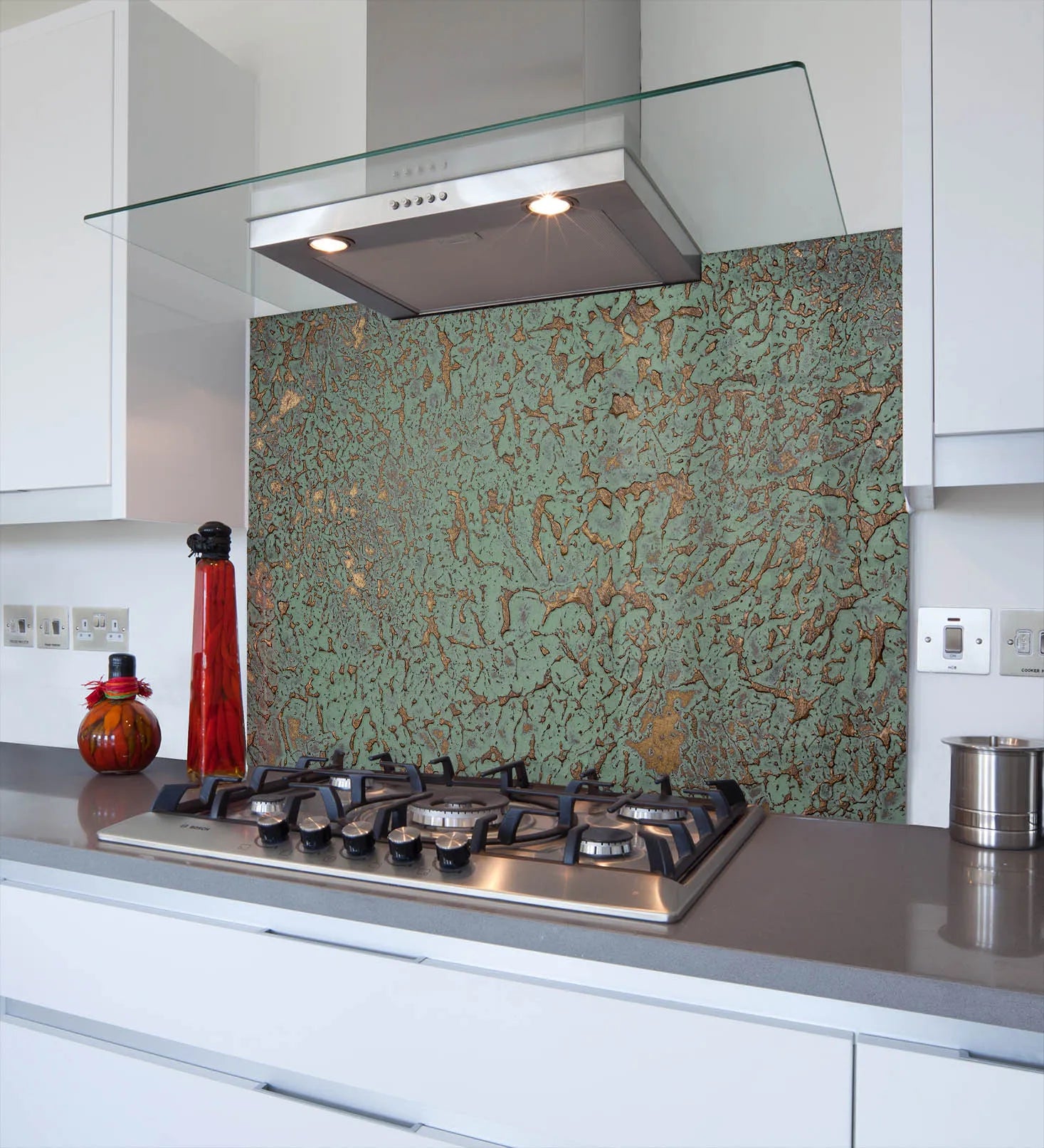 Copper Patina Effect Glass Splashback