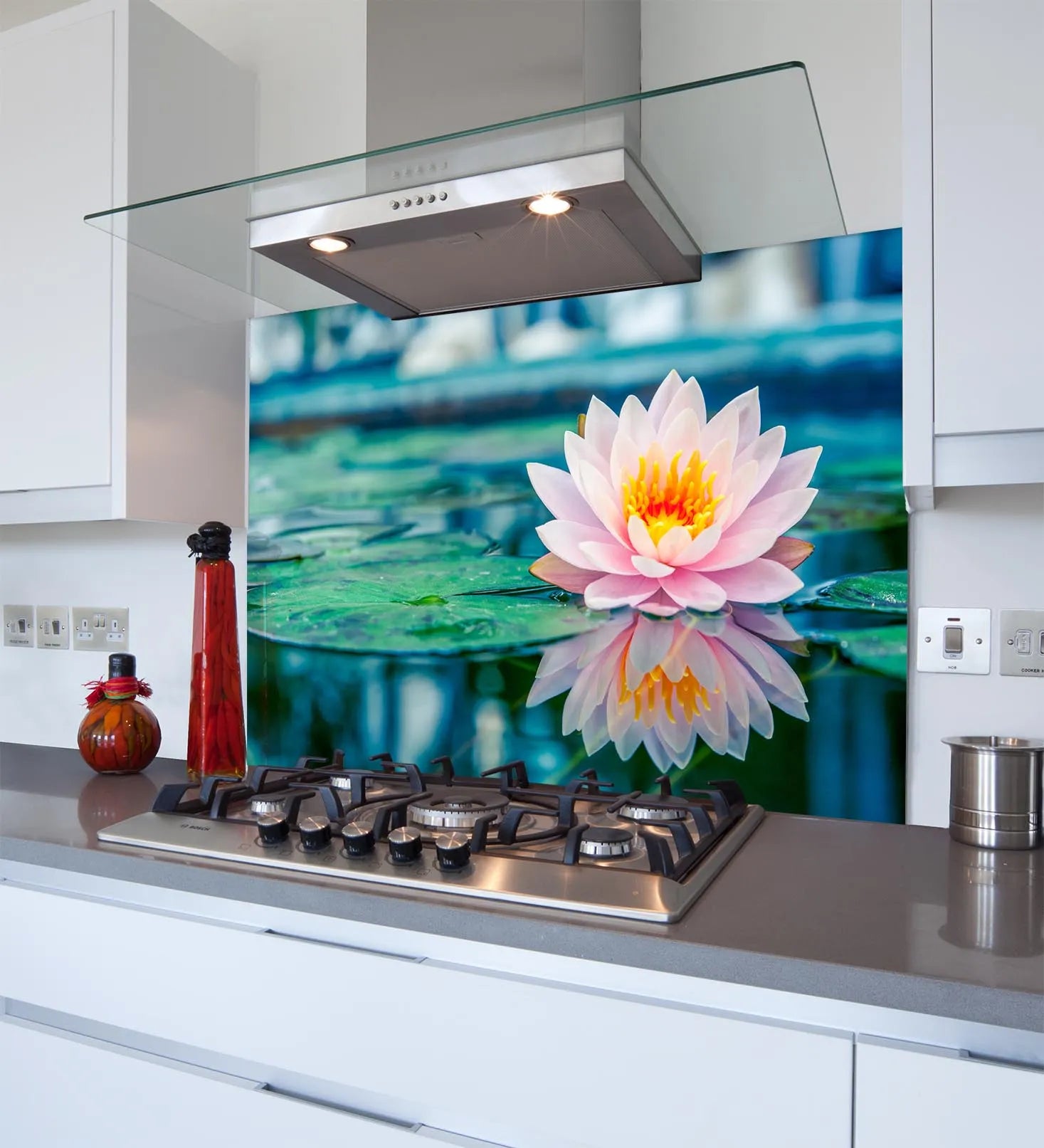 Pink Water Flower Kitchen Splashback