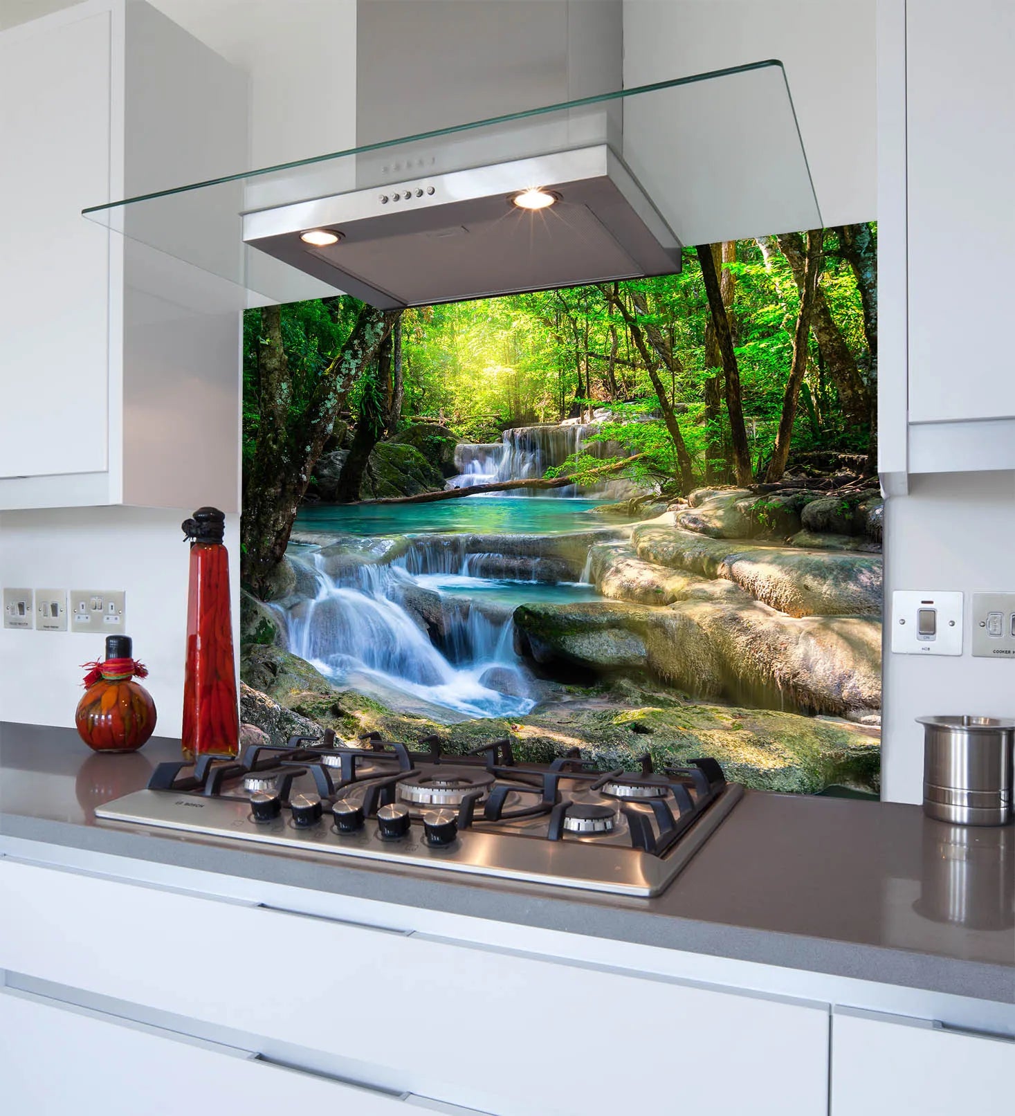 Blue Waterfall Glass Splashback