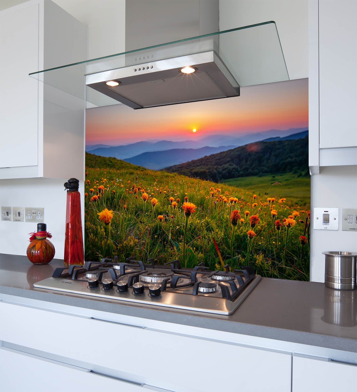Mountain Flowers Glass Splashback