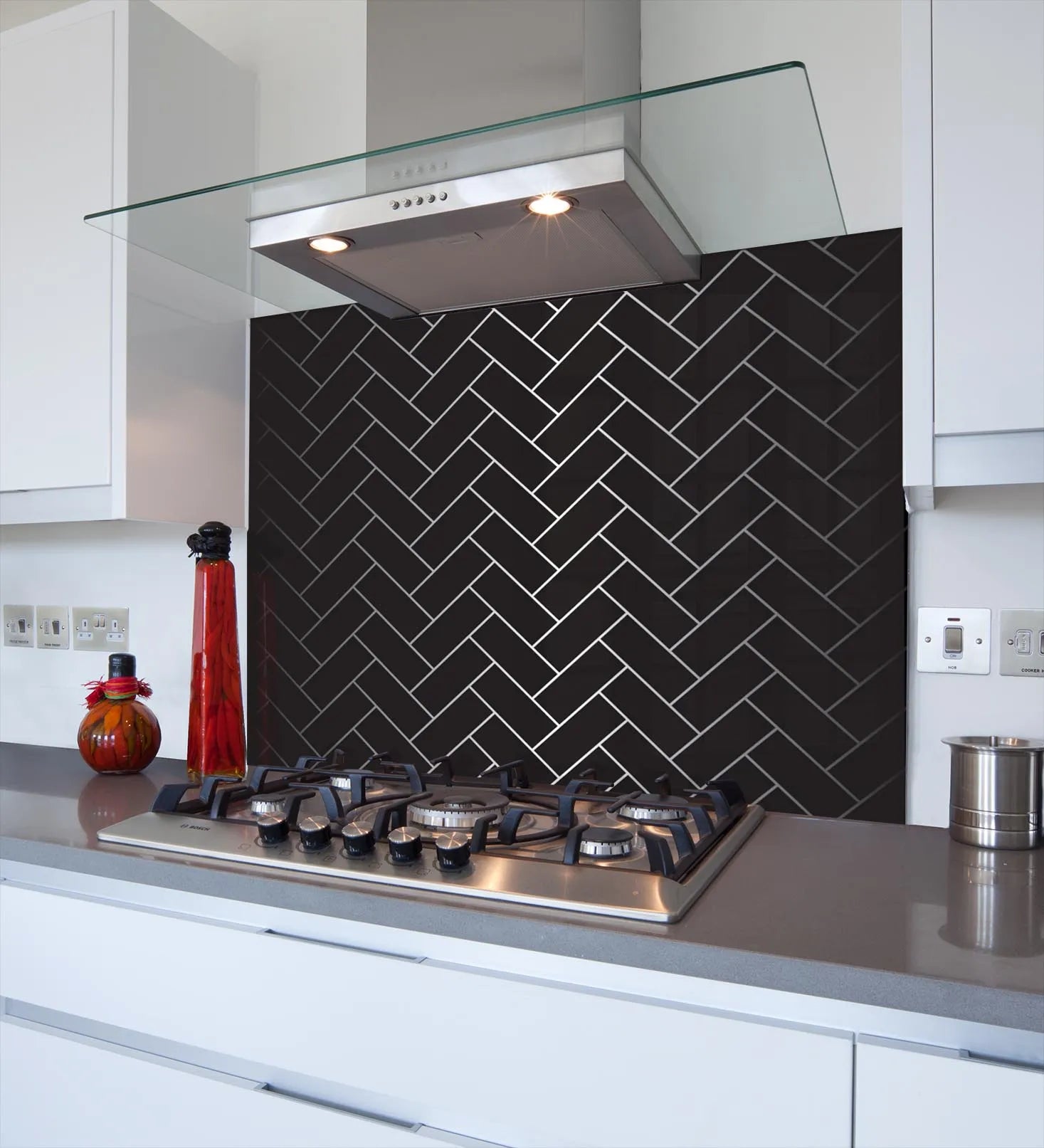 Black Geometric Glass Splashback