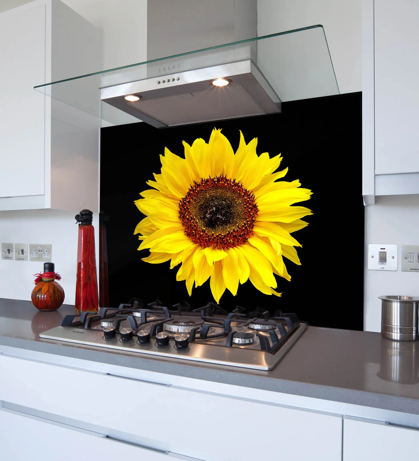 Black Sunflower Glass Splashback