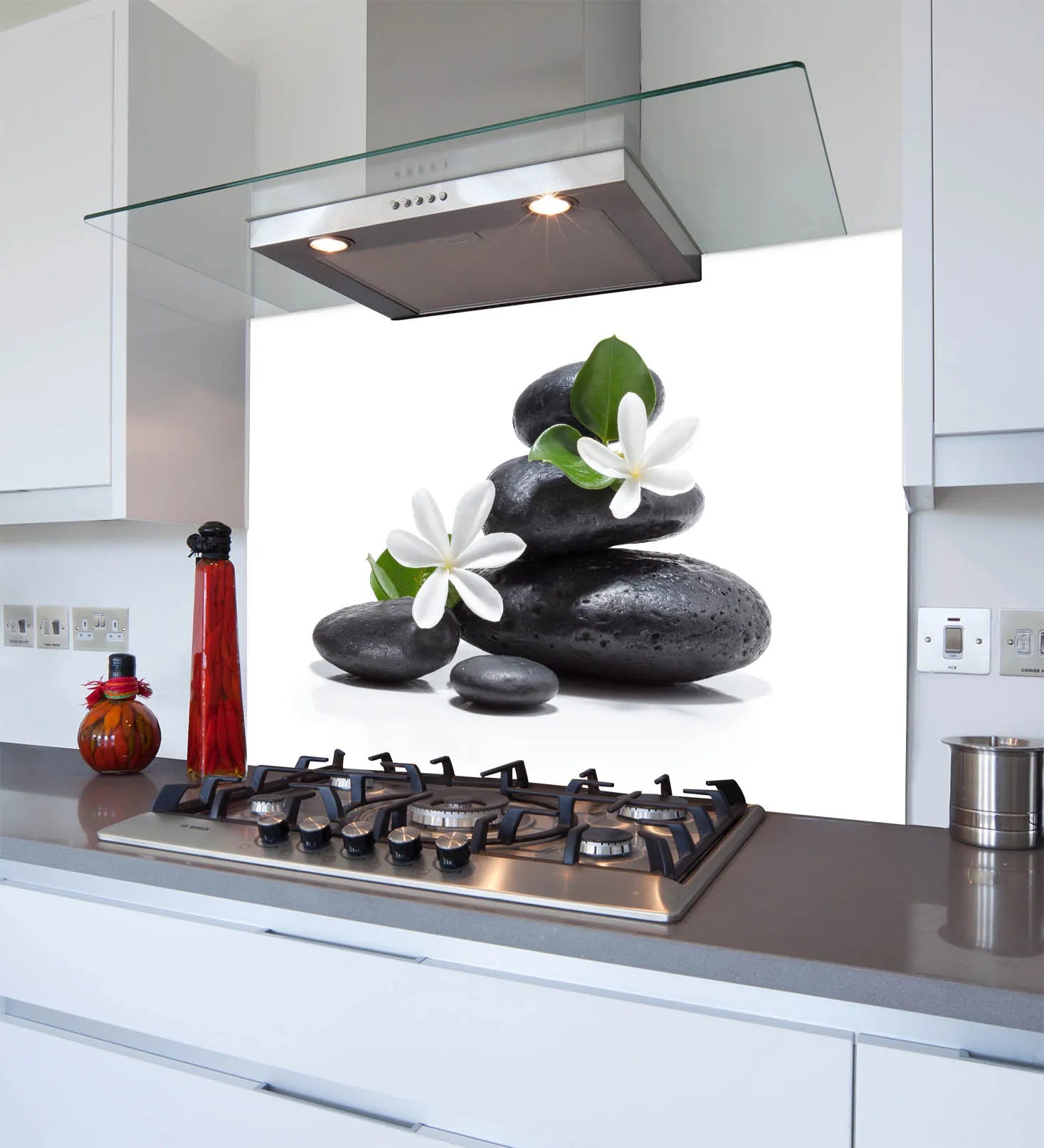 Black Zen Stones Glass Splashback