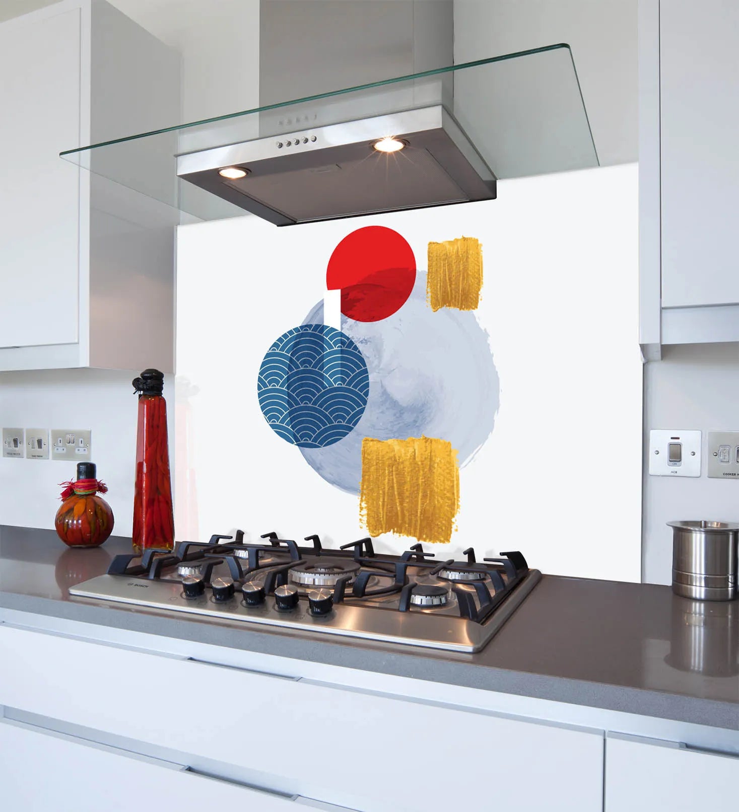 Blue Gold Abstract Glass Splashback