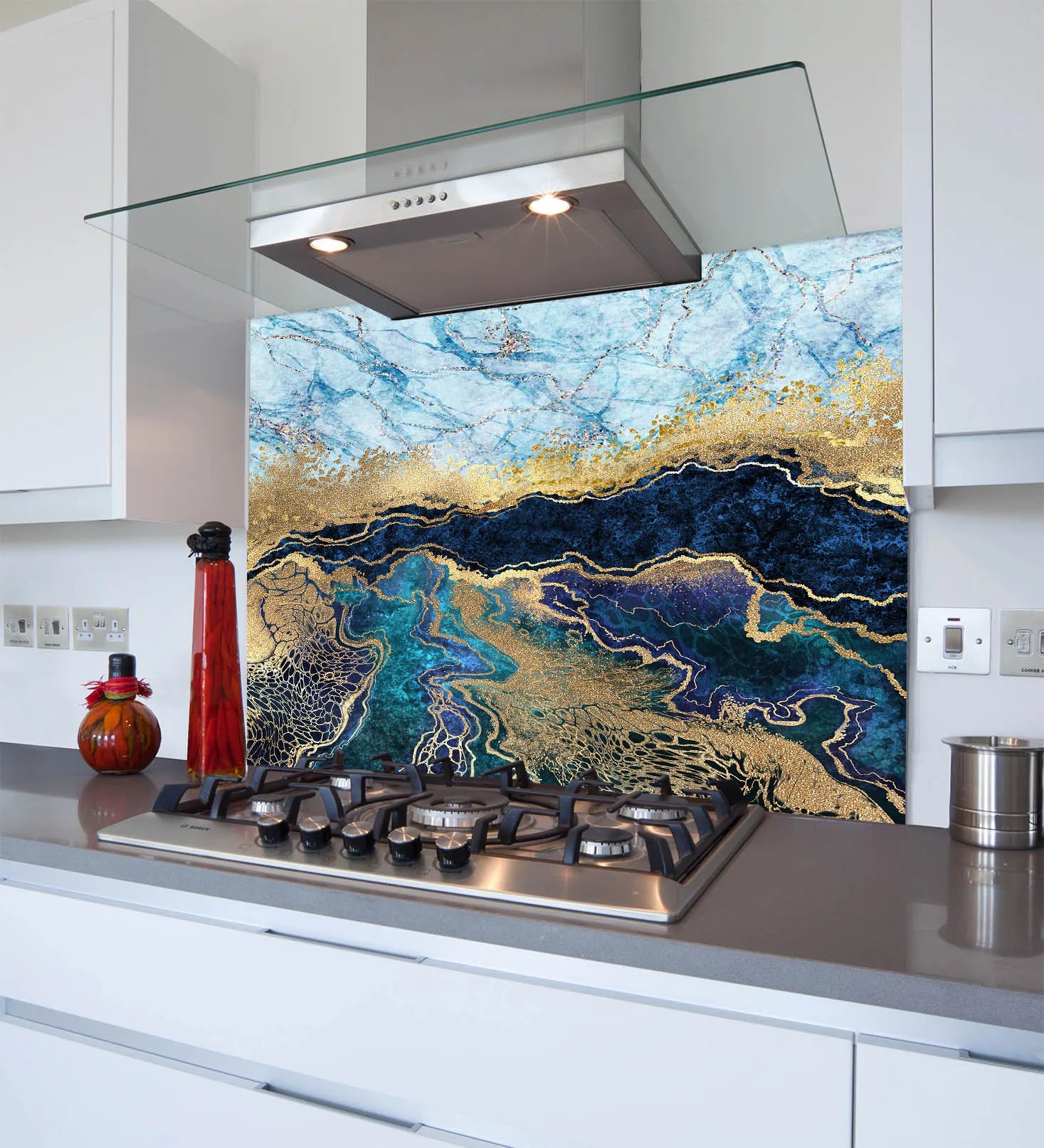 Blue Gold Deluxe Glass Splashback