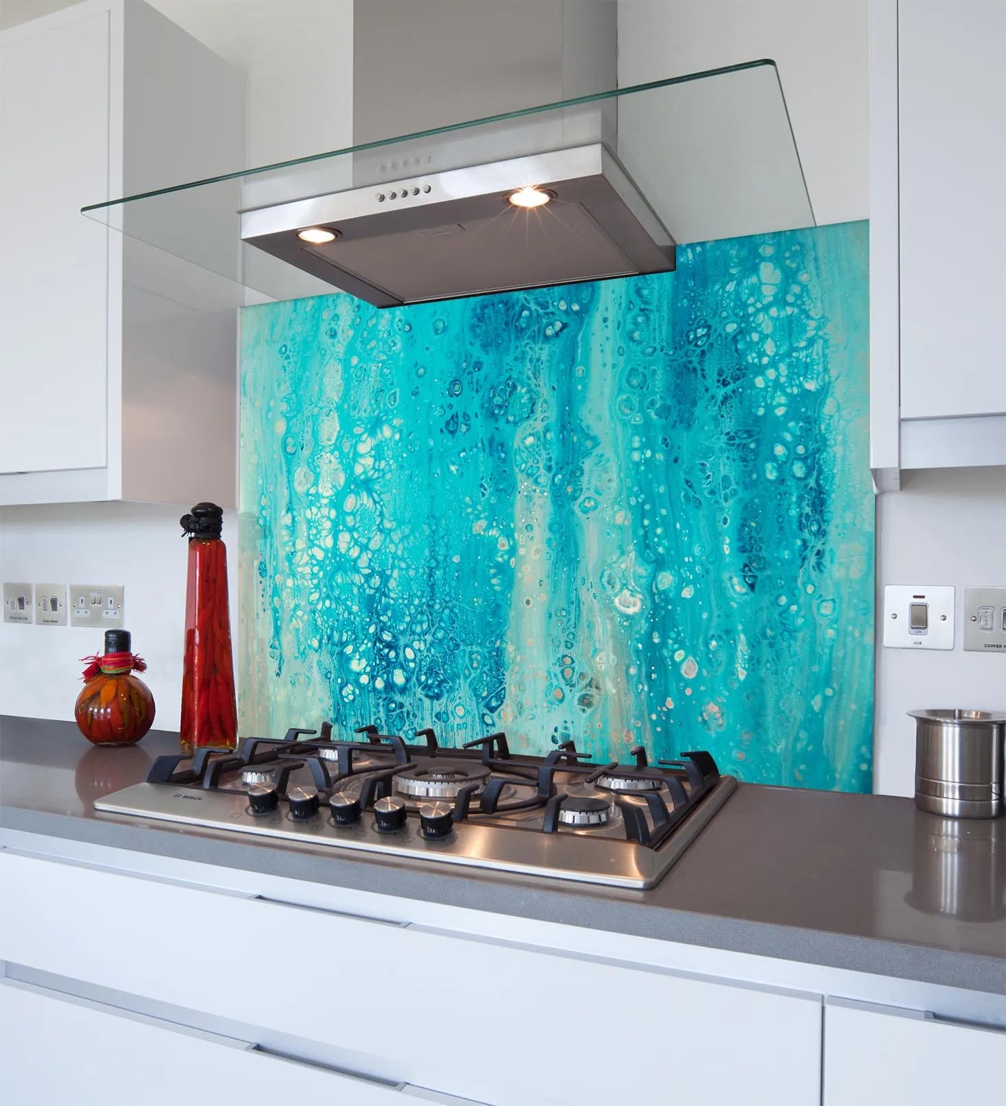 Blue Oil Glass Splashback