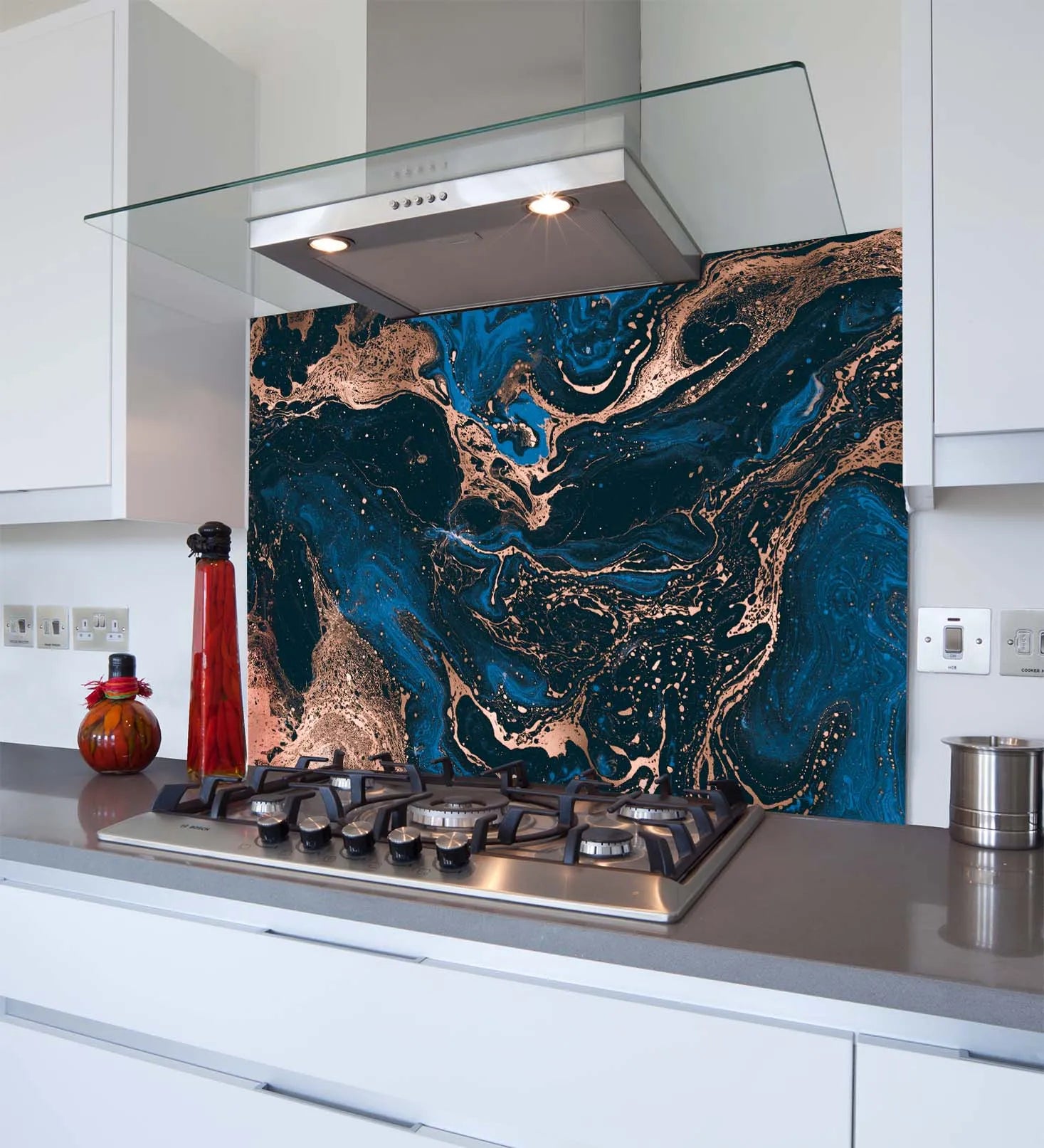 Blue Swirl Glass Splashback