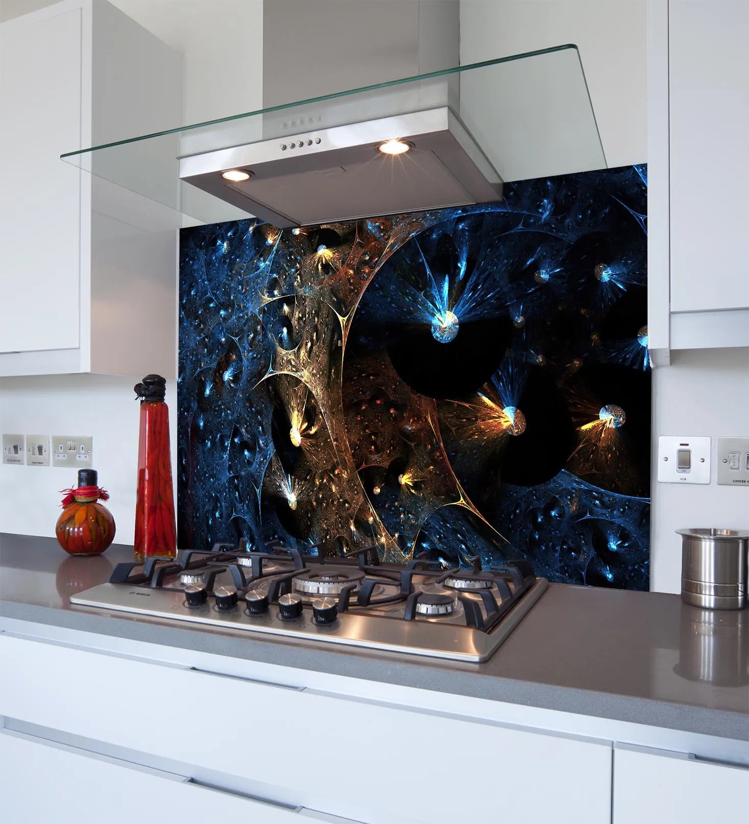 Blue Webs Glass Splashback