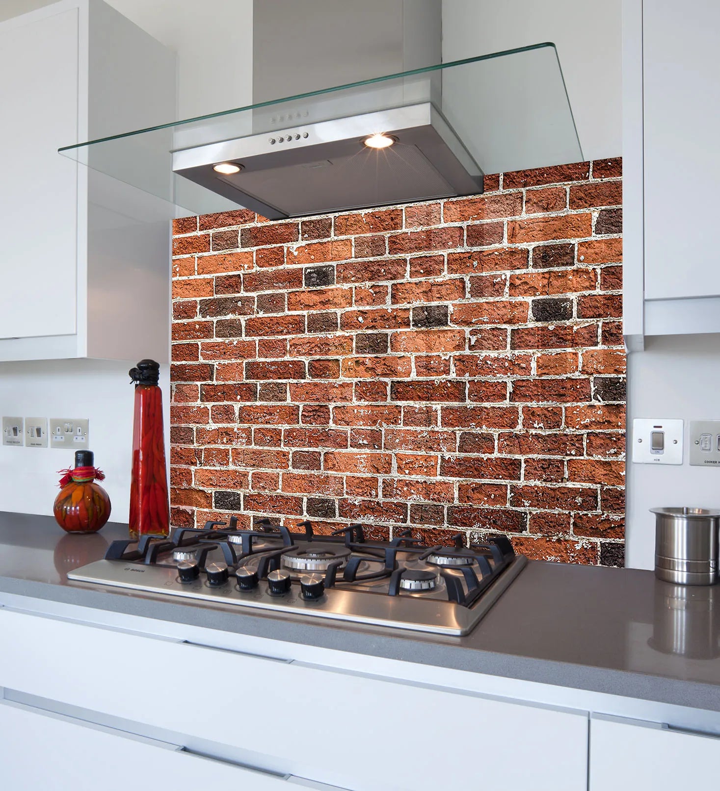 Brown Brick Effect Glass Splashback