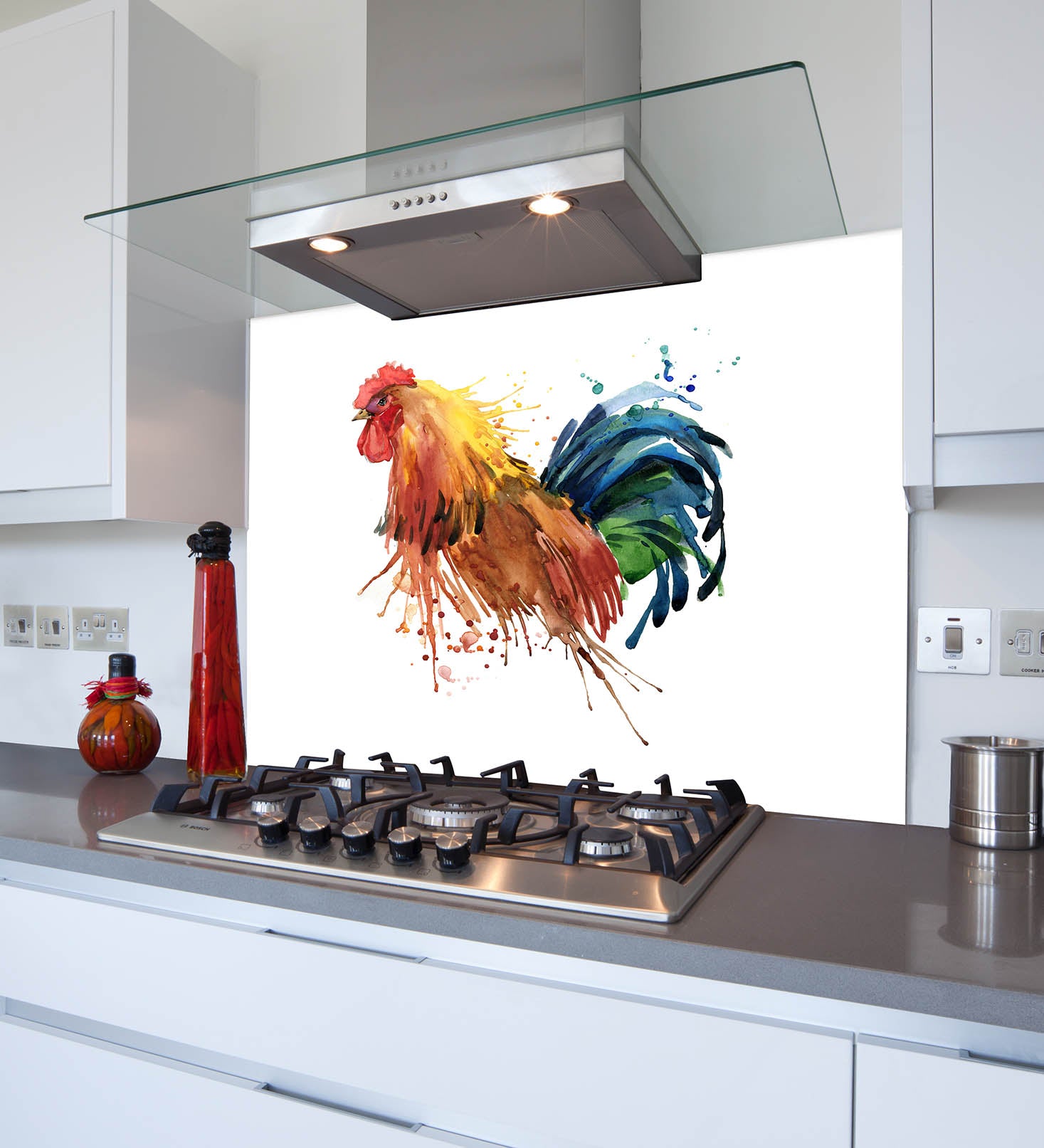 Colourful Cockerel Glass Splashback