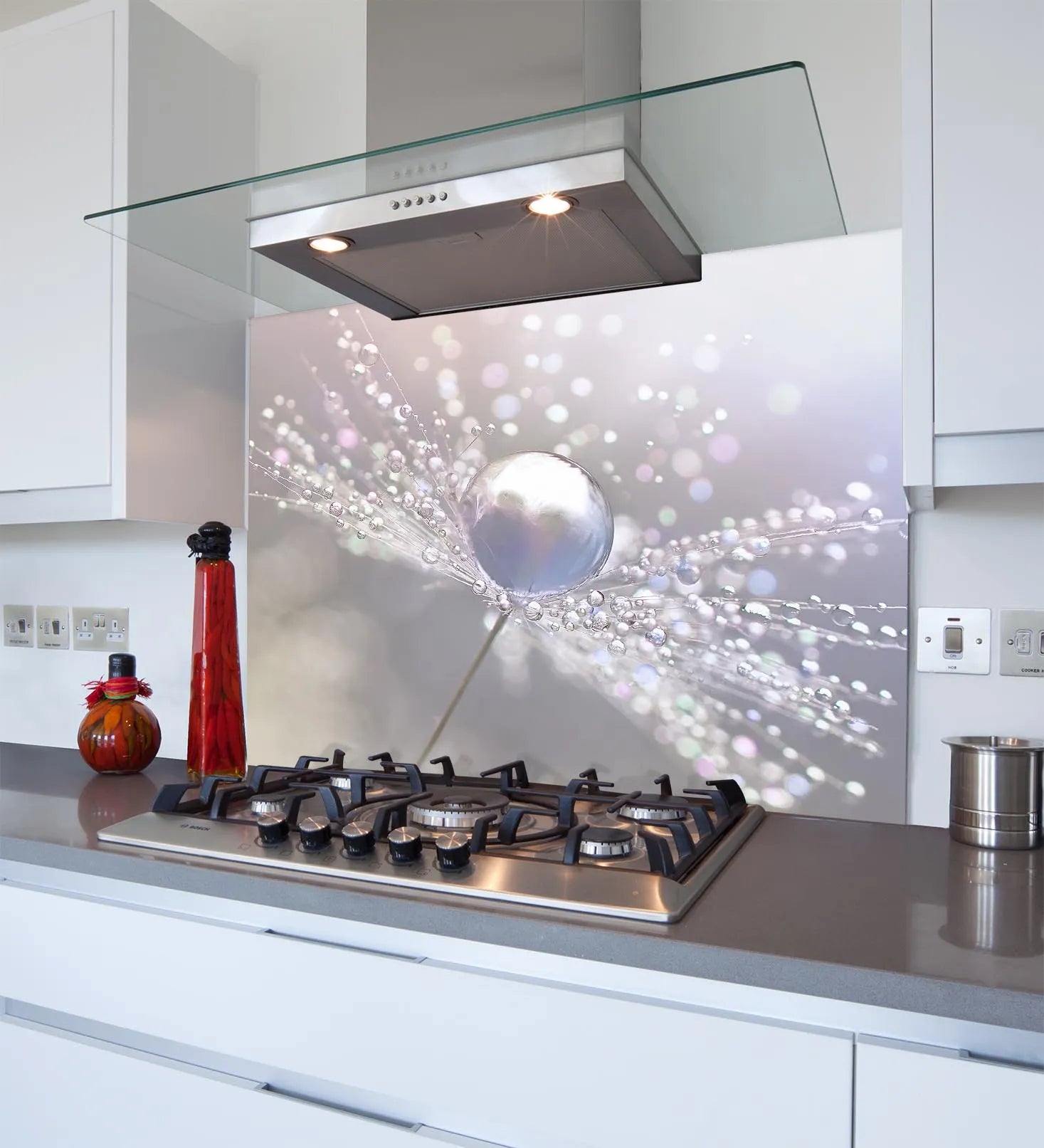 Dandelion Droplets Glass Splashback