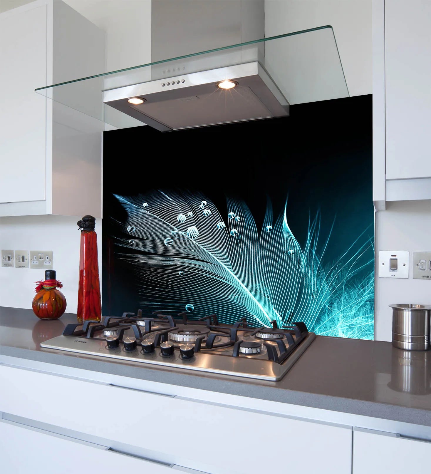 Feather Droplets Glass Splashback