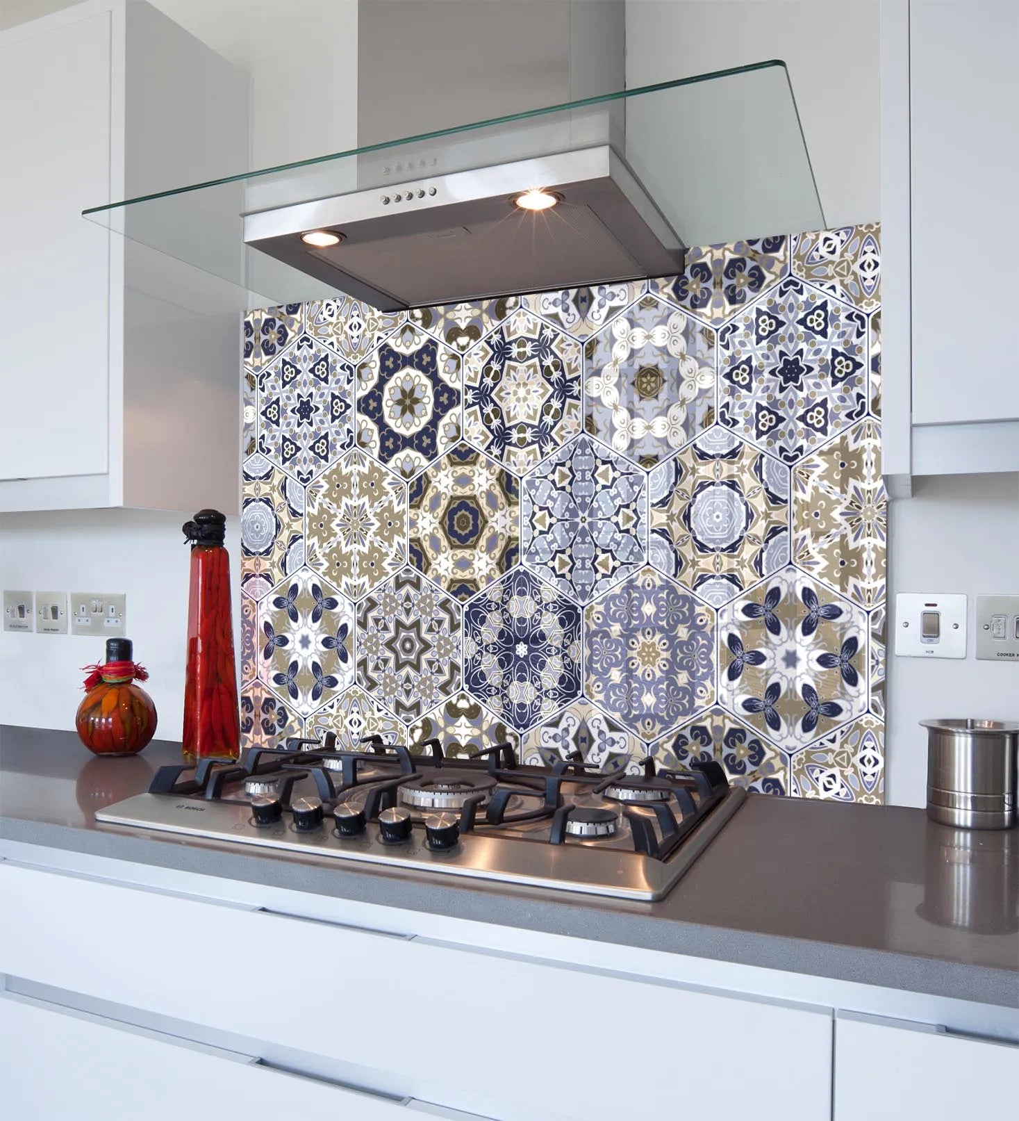 Gold Blue Mosaic Glass Splashback